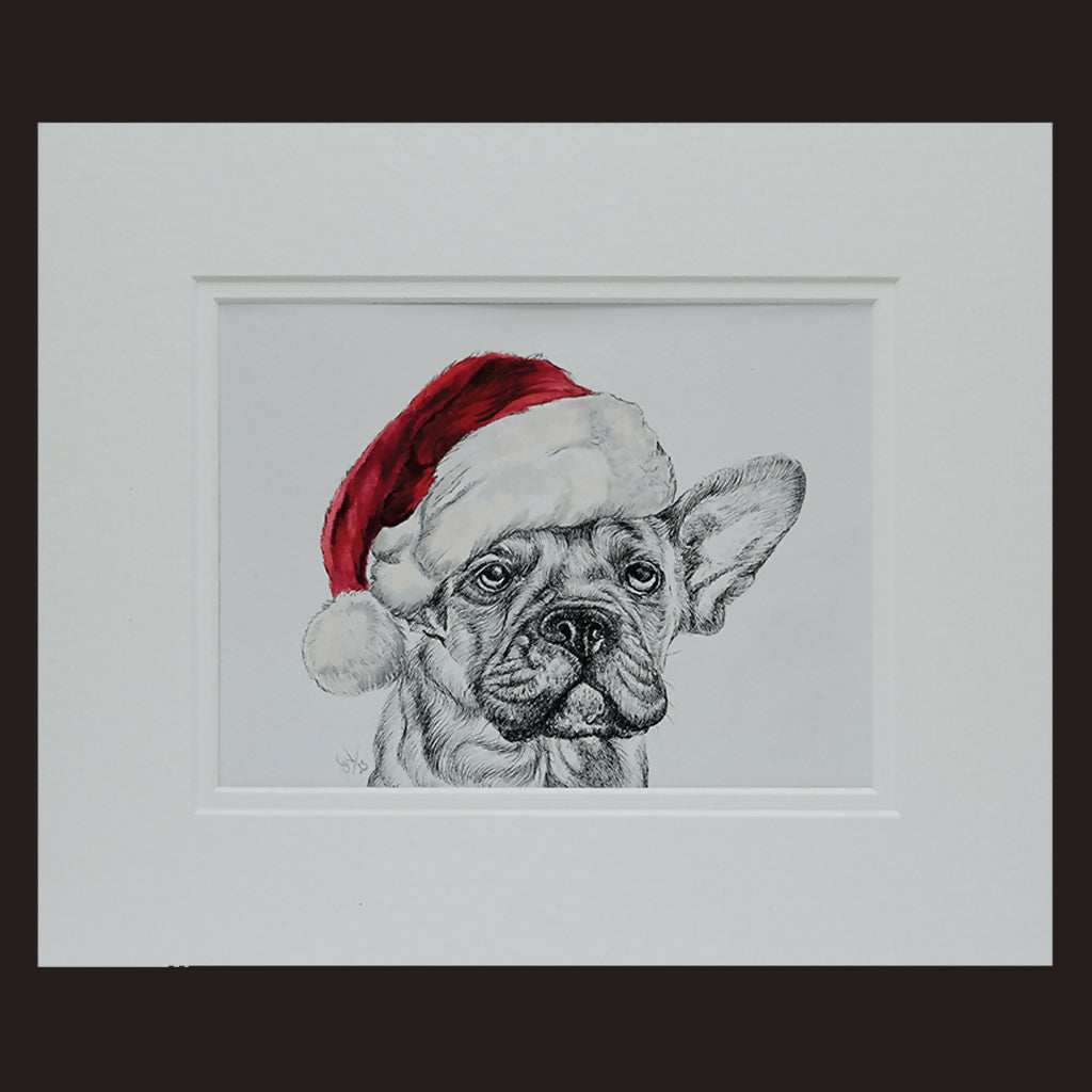 Festive French Bulldog Sketch - Original Artwork