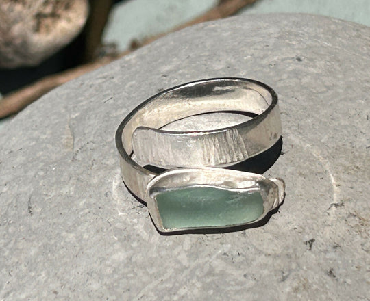 Seaglass coastal ring aqua green wrap around
