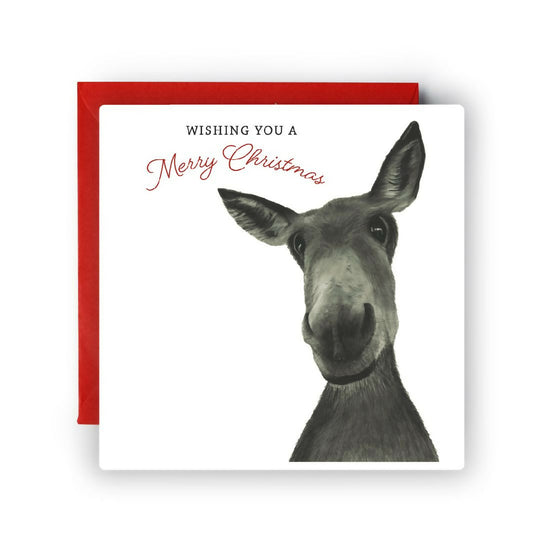 Merry Christmas Donkey Countryside Christmas Card rustic illustration