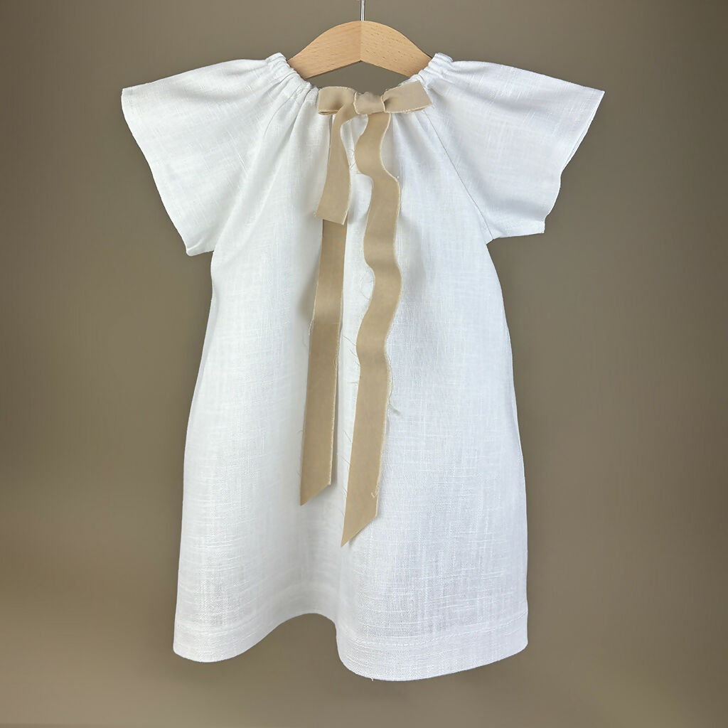 Tunic Linen Dress with Beige Ribbon