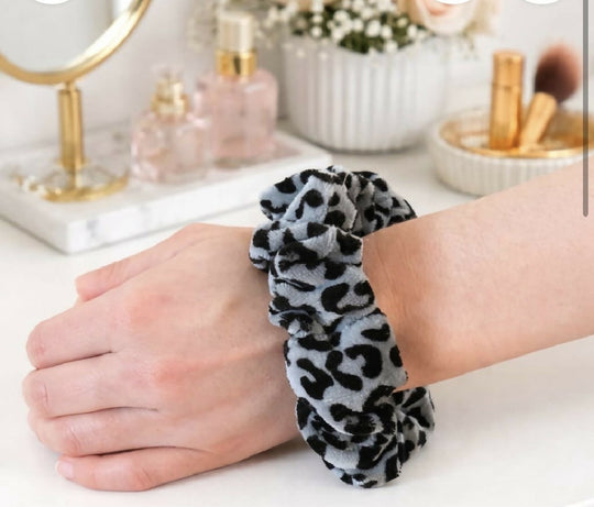 Blue Leopard Organic Velour Handmade Scrunchie 