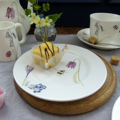 Fine Bone China Bee and Spring Flowers Cake Plate