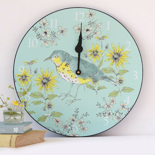 36 cm Songbird Wall Clock-Egg Shell Blue