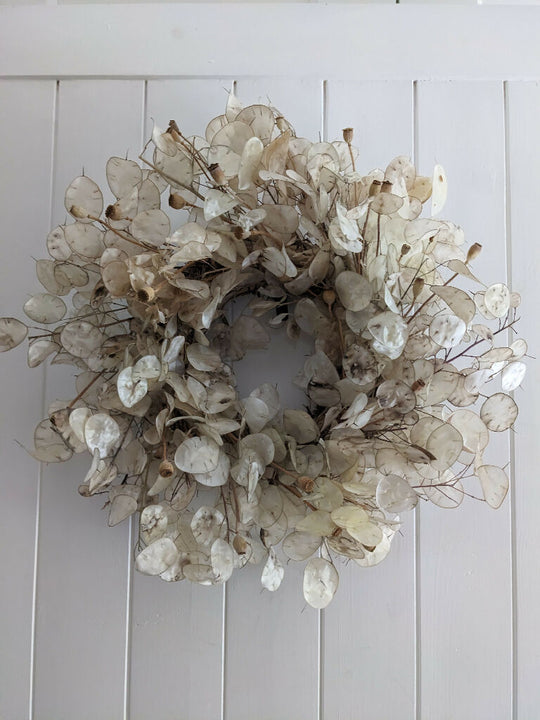 Lunaria Wreath with a Hint of Wild Poppies