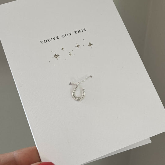 Lucky Horseshoe Sterling Silver Charm Bracelet Greeting Card Gift