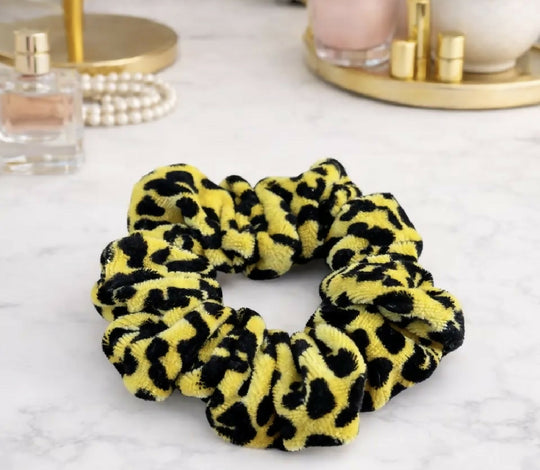 Yellow Leopard Organic Velour Handmade Scrunchie  