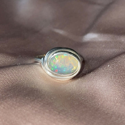 Ethiopian Opal Wire Wrapped Solid Silver Ring
