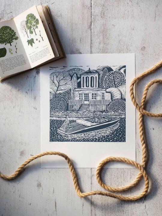 Sunday Afternoon, Temple Island, Henley on Thames Lino Print