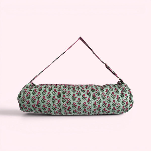 Yoga Mat Bag | Mint Green and Pink Flower Print