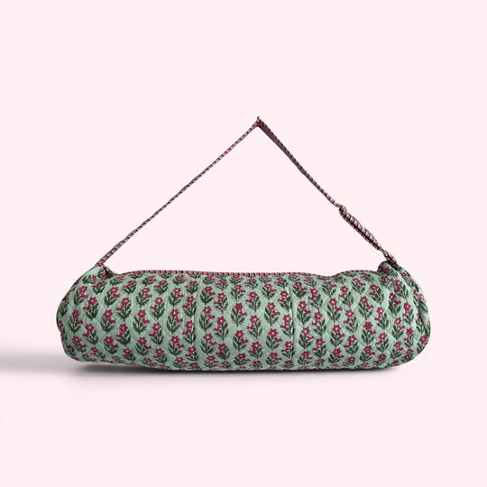 Yoga Mat Bag | Mint Green and Pink Flower Print