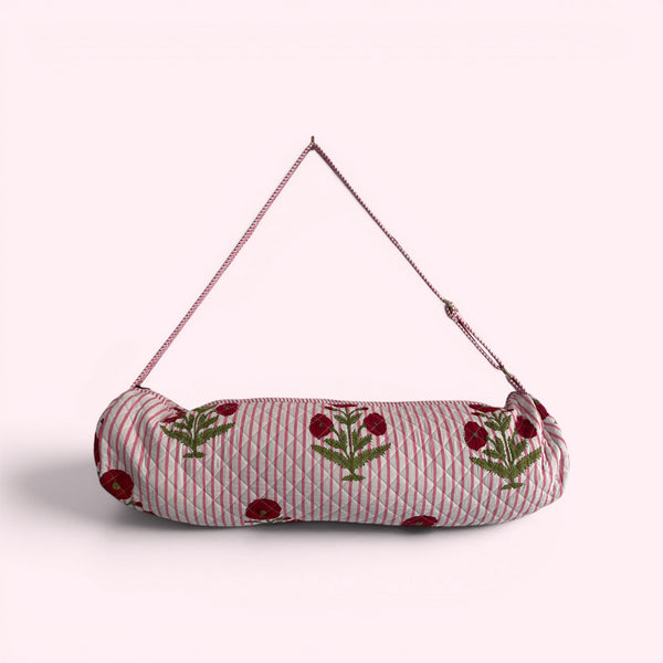 Yoga Mat Bag | Pink Stripe and Flower Print