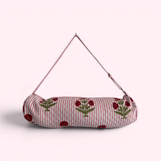Yoga Mat Bag | Pink Stripe and Flower Print