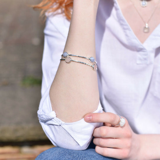 Blue Agate Gemstone Bangle in Sterling Silver