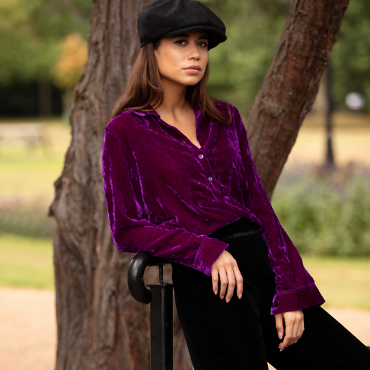 Silk Velvet Shirt In Violet