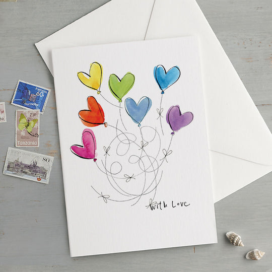 'With Love' Rainbow Hearts Greeting Card