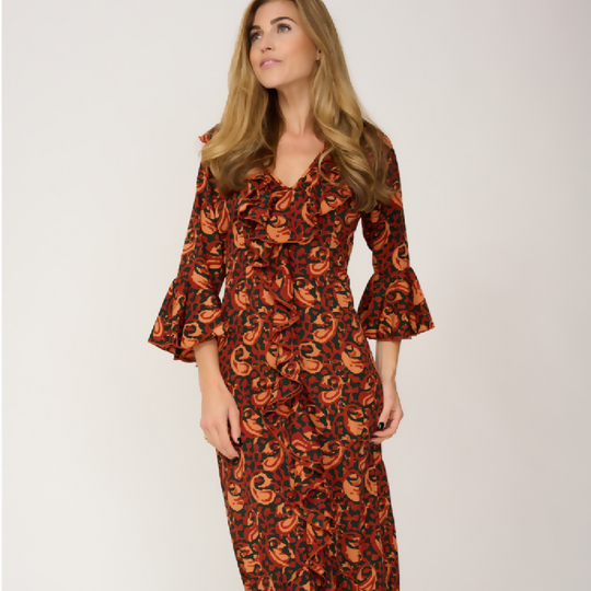 Felicity Midi Dress in Autumn Swirl