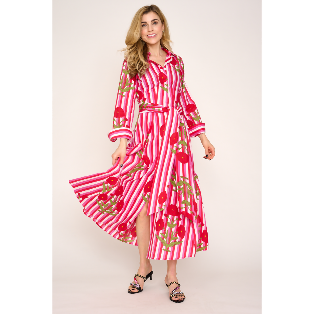 Cotton Marigold Dress In Pink & Red