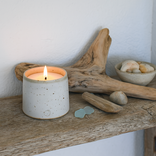 Speckled Clay Candle Pot with Refill - Snowdrop White