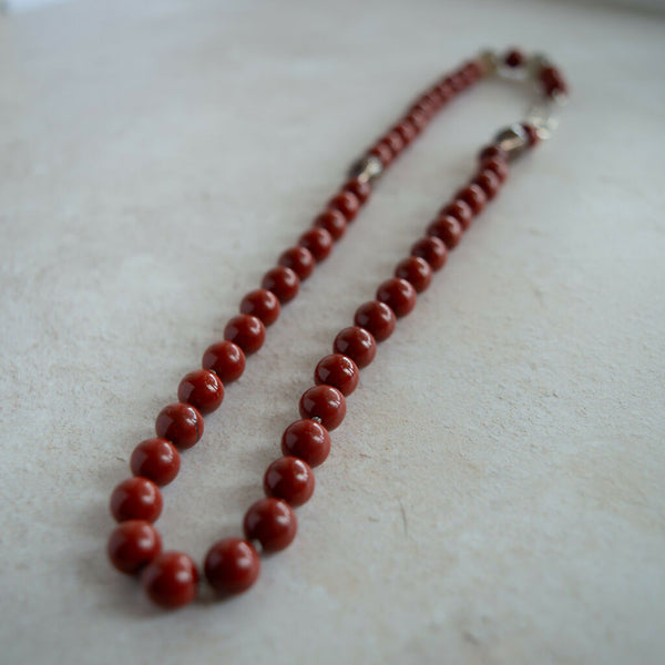 Red Jasper, Grey Moonstone and Smokey Quartz Gemstone Necklace with Handmade Silver Clasp