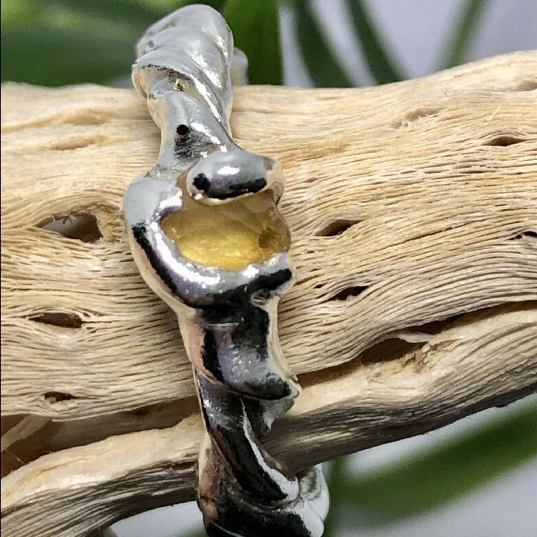 Cast in Place Silver Handmade Yellow Sapphire ring.