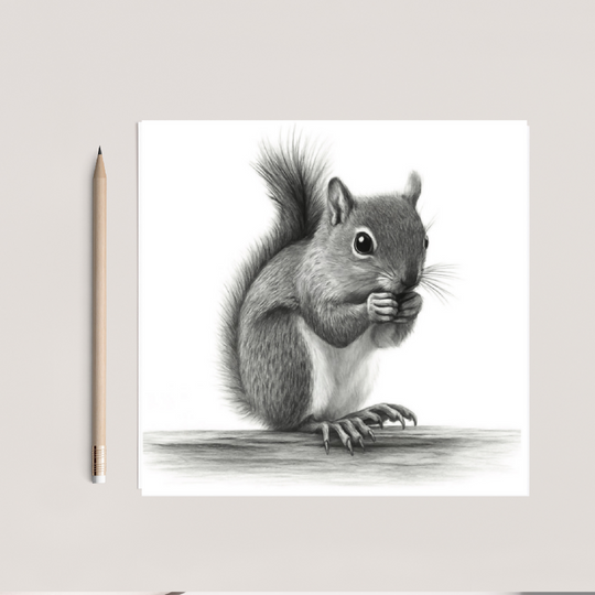 Grey Squirrel Hand Drawn Greeting Card – Cute Woodland Wildlife Illustration Countryside Card