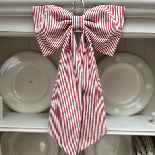 Decorative Bow in Red Piping Stripe cotton by Susie Watson Designs