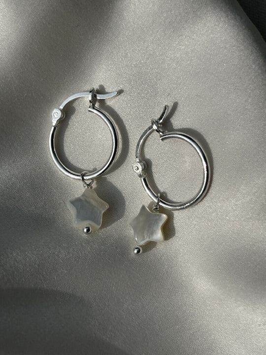 Mother of pearl silver hoops