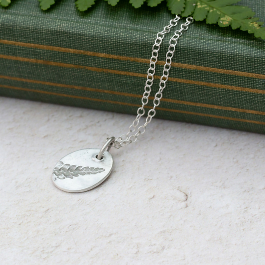 Fern Leaf Silver Oval Pendant