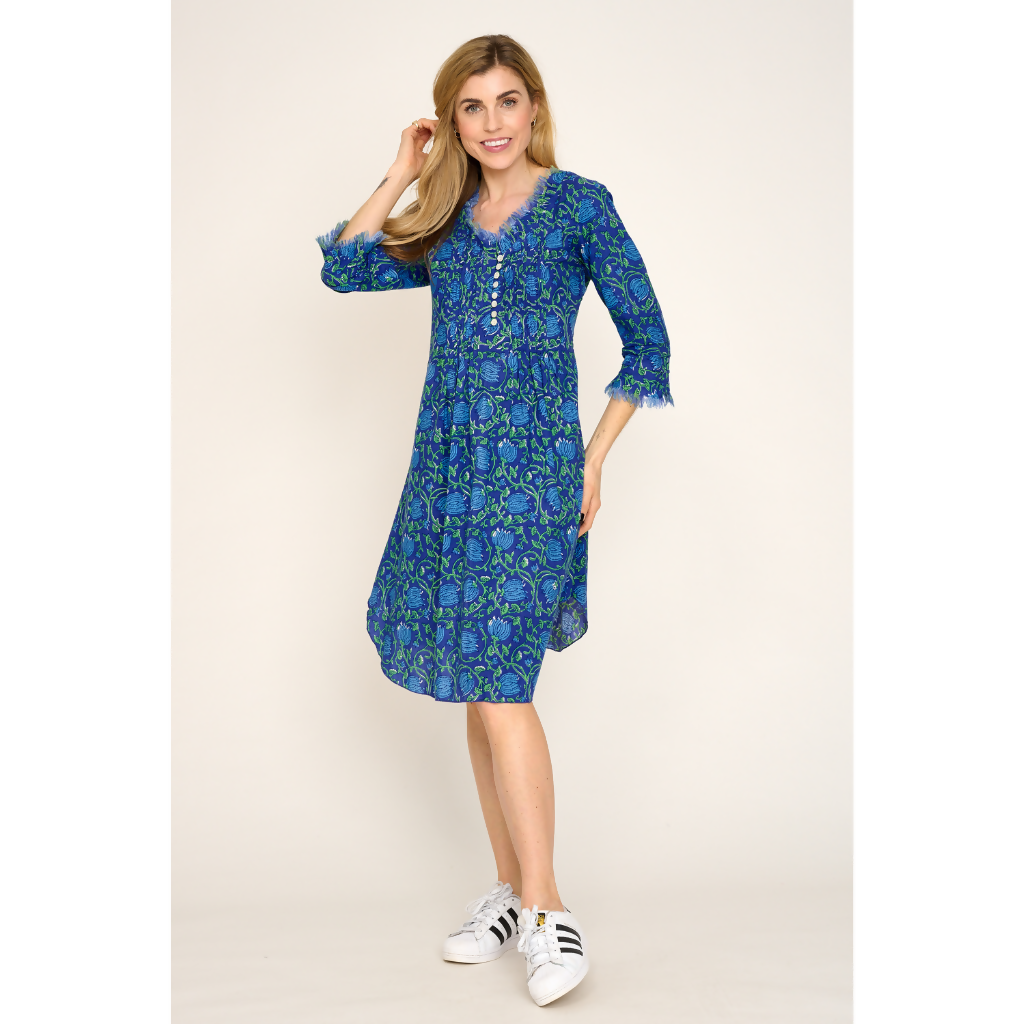 Annabel Cotton Tunic in Royal Blue with Blue & Green Flower