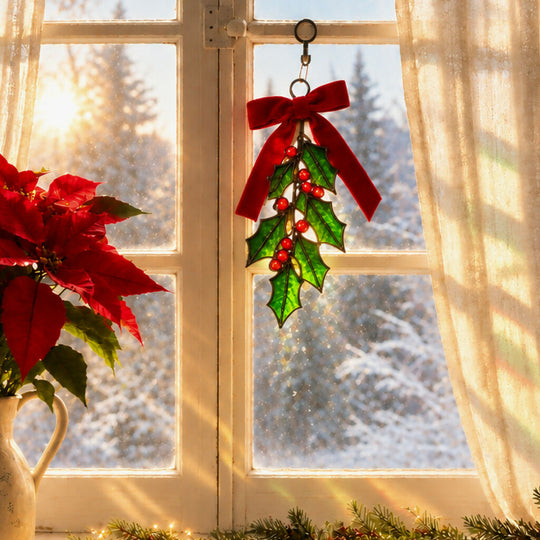 Holly Branch Wreath - Holytide Stained Glass Collection