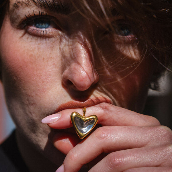 18KT GOLD HEART VERMEIL NECKLACE WITH SILVER