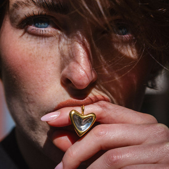 18KT GOLD HEART VERMEIL NECKLACE WITH SILVER