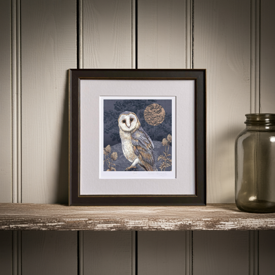 Inky Barn Owl Signed and Mounted Giclée Art Print