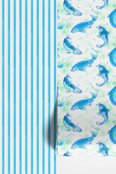 Blue Fish and Stripe Wallpaper