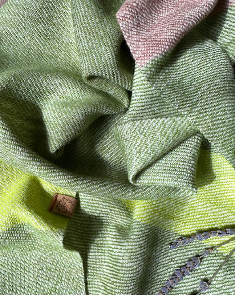 Green and Taupe Striped Lightweight British Wool Regular Scarf