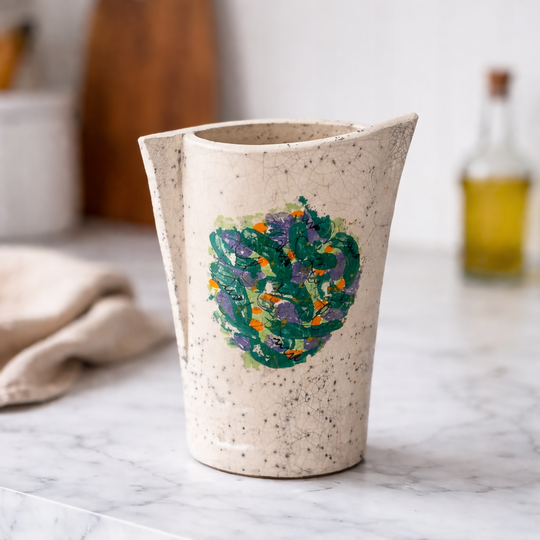 Verdant Whirl – Abstract Raku Vase - Handmade Raku Pottery