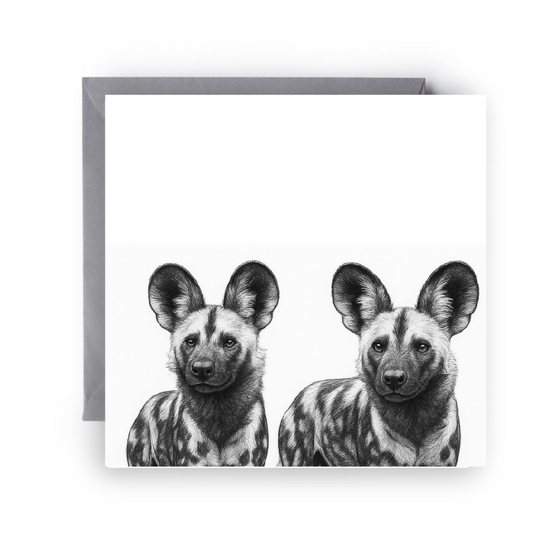 The Beauty of the Pack: Hand Drawn African Wild Dog Art Card