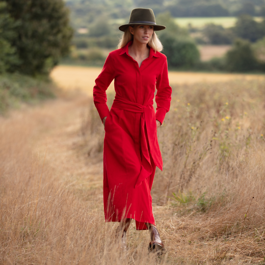 Marigold Corduroy Dress In Pillarbox Red