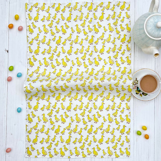Easter Ducklings Linen Tea Towel