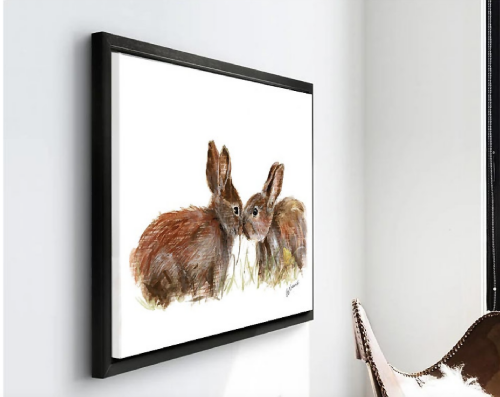 Limited Edition Hand Embellished Canvas Print of Hazel and Bluebell Bunnies