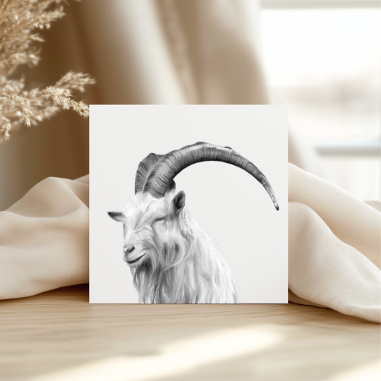 Arian the Great Orme Goat – Hand-Drawn Welsh Wildlife Greeting Card