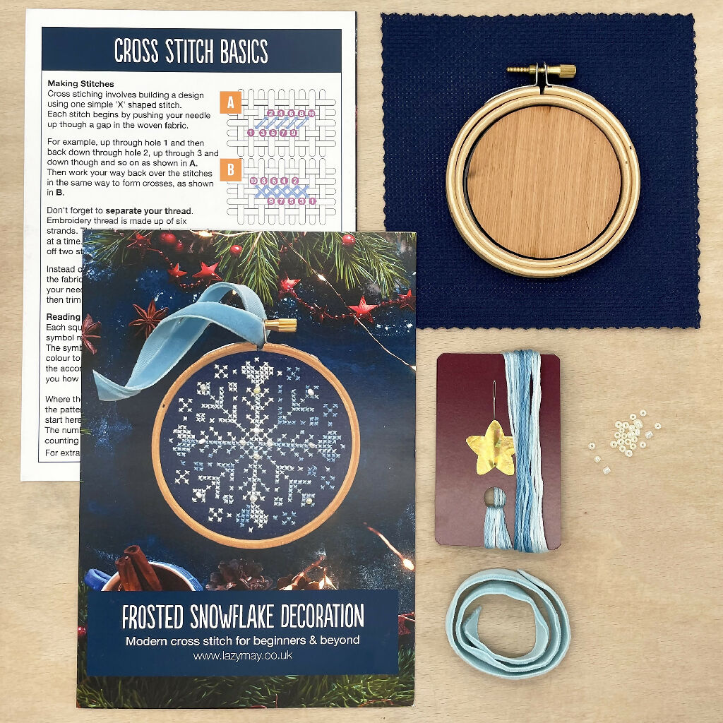 beaded snowflake cross stitch kit contents