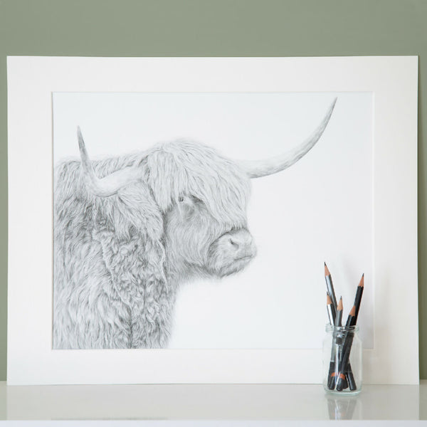 The Watchful Highlander| Signed limited edition unmounted print| Monochrome graphite pencil