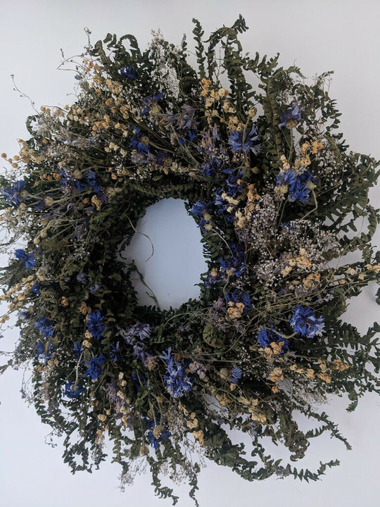 Cornflowers, Lily Of The Valley And Wild Flowers Everlasting Handmade Wreath