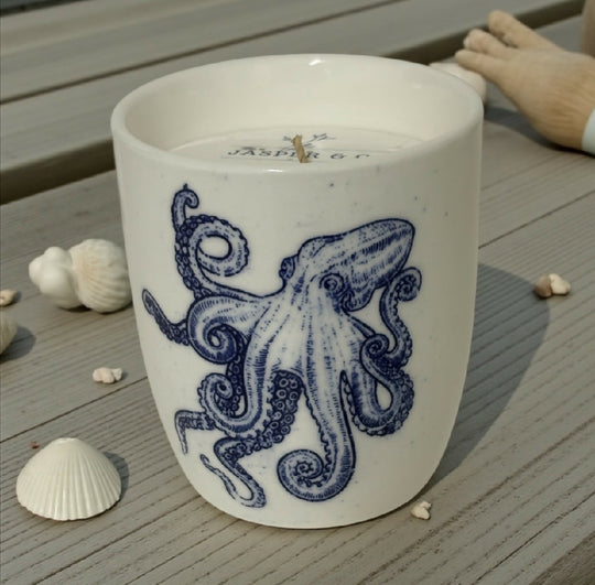 Octopus Stoneware Candle Mug | Reusable Coastal Hug Mug