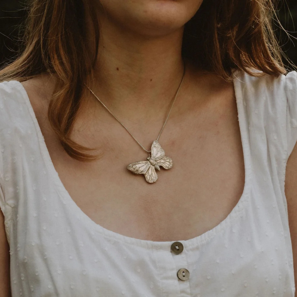 Large Silver Butterfly Pendant Necklace