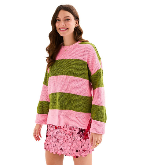 Rhiannon Recycled Cotton Blend Stripe Jumper - Pink and Green