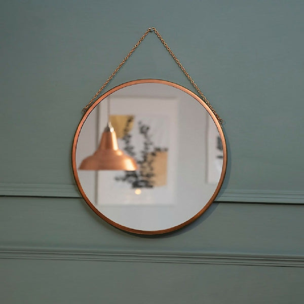 Hanging Mirror with Copper Finish and Chain
