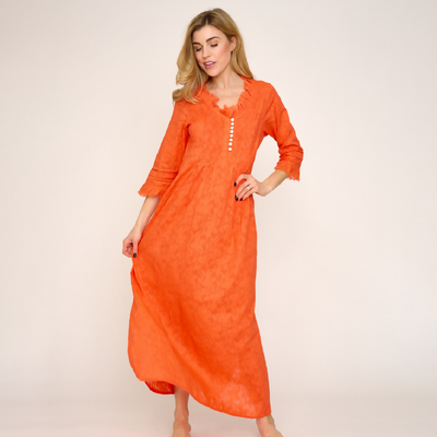 Cotton Annabel Maxi Dress in Hand Woven Hot Orange