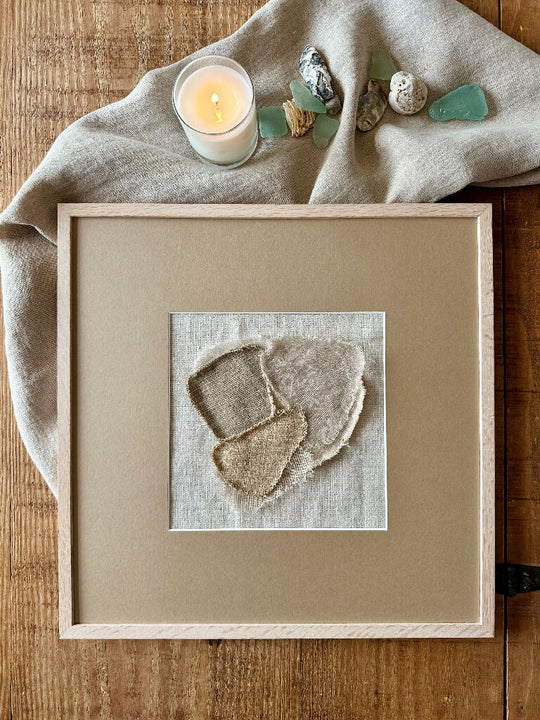 Sea Glass Textile Art Study Framed Stone II